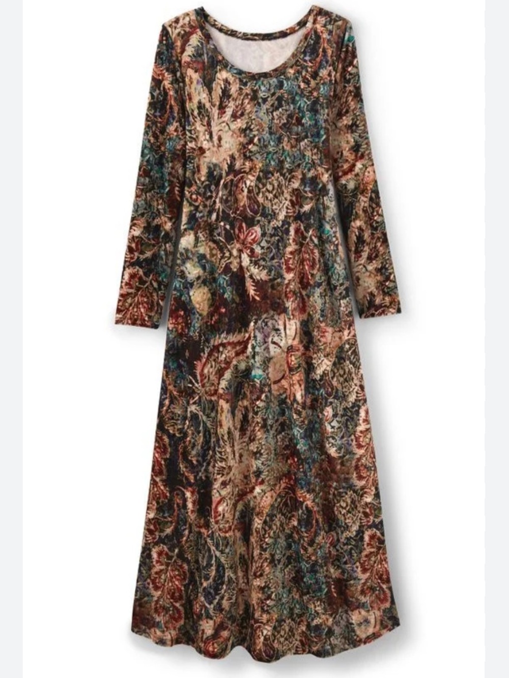 Soft Surroundings Santiago Stretch Velvet Long Sleeve Floral Multi Maxi Dress L